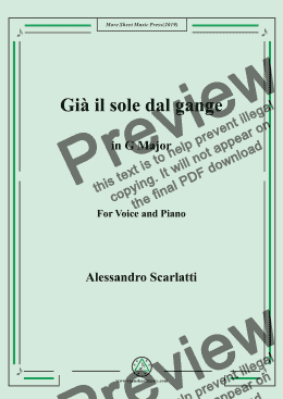 page one of Scarlatti-Già il sole dal gange in G Major,for Voice&Pno