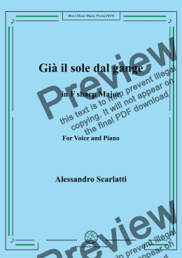 page one of Scarlatti-Già il sole dal gange in F sharp Major,for Voice&Pno