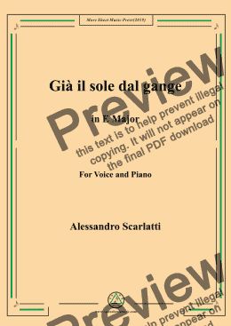 page one of Scarlatti-Già il sole dal gange in e Major,for Voice&Pno