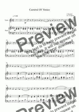 page one of Carnival Of Venice, Julius Benedict, For Violin & Piano