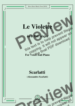 page one of Scarlatti-Le Violette in B flat Major,from Pirro e Demetrio,for Voice&Piano