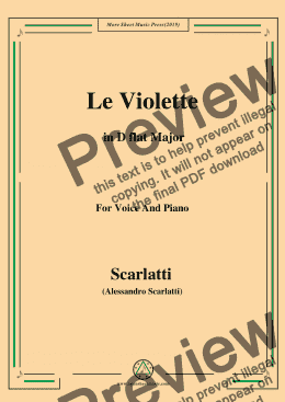 page one of Scarlatti-Le Violette in D flat Major,from Pirro e Demetrio,for Voice&Piano