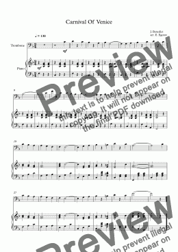 page one of Carnival Of Venice, Julius Benedict, For Trombone & Piano