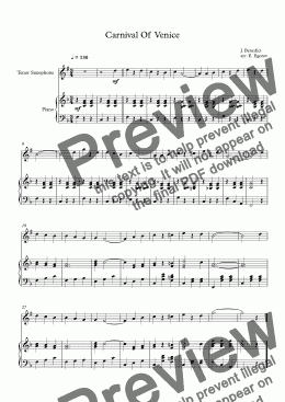 page one of Carnival Of Venice, Julius Benedict, For Tenor Saxophone & Piano