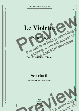 page one of Scarlatti-Le Violette in A flat Major,from Pirro e Demetrio,for Voice&Piano