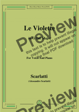 page one of Scarlatti-Le Violette in G flat Major,from Pirro e Demetrio,for Voice&Piano