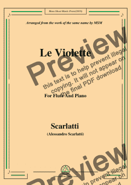 page one of Scarlatti-Le Violette,from Pirro e Demetrio,for Flute and Piano