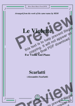 page one of Scarlatti-Le Violette,from Pirro e Demetrio,for Violin and Piano