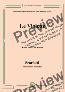 page one of Scarlatti-Le Violette,from Pirro e Demetrio,for Cello and Piano