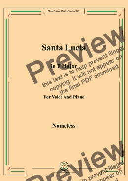 page one of Nameless-Santa Lucia in F Major,for Voice&Pno