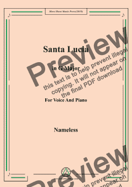 page one of Nameless-Santa Lucia in G Major,for Voice&Pno