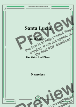 page one of Nameless-Santa Lucia in D Major,for Voice&Pno