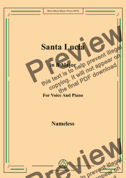 page one of Nameless-Santa Lucia in B Major,for Voice&Pno