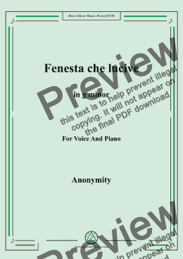 page one of Nameless-Fenesta che lucive in g minor,for Voice&Pno