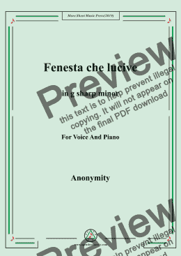 page one of Nameless-Fenesta che lucive in g sharp minor,for Voice&Pno