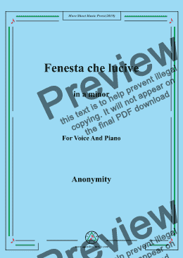 page one of Nameless-Fenesta che lucive in a minor,for Voice&Pno