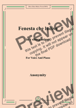 page one of Nameless-Fenesta che lucive in c sharp minor,for Voice&Pno