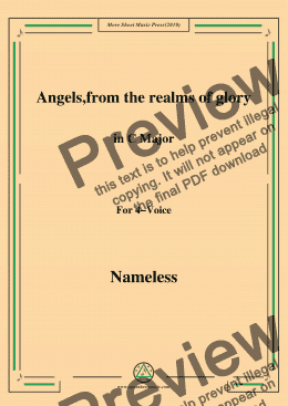 page one of Nameless-Christmas Carol,Angels,from the realms of glory,in C Major,for 4 Voice