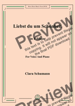 page one of Clara-Liebst du um Schönheit in E Major,for Voice&Pno