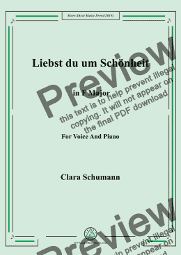 page one of Clara-Liebst du um Schönheit in F Major,for Voice&Pno