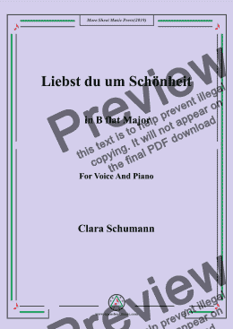 page one of Clara-Liebst du um Schönheit in B flat Major,for Voice&Pno