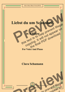 page one of Clara-Liebst du um Schönheit in A Major,for Voice&Pno