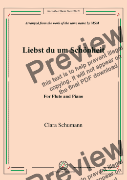 page one of Clara-Liebst du um Schönheit,for Flute and Piano