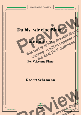 page one of Schumann-Du bist wie eine Blume in B flat Major,for Voice&Pno