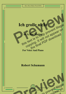 page one of Schumann-Ich grolle nicht in A flat Major,for Voice&Pno