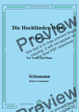 page one of Schumann-Die Hochländer-Wittwe,in e flat minor,for Voice and Piano