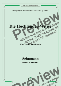 page one of Schumann-Die Hochländer-Wittwe,for Violin and Piano