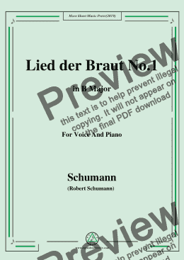 page one of Schumann-Lied der Braut No.1,in B Major,for Voice and Piano