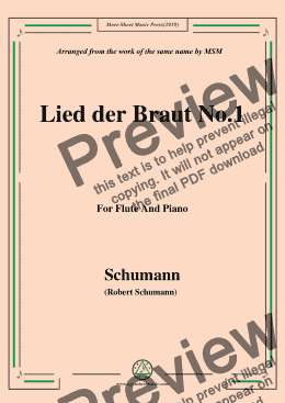 page one of Schumann-Lied der Braut No.1,for Flute and Piano