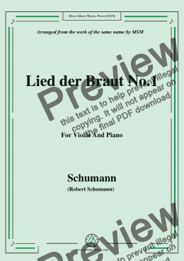 page one of Schumann-Lied der Braut No.1,for Violin and Piano