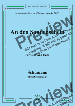 page one of Schumann-An den Sonnenschein,for Cello and Piano