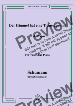 page one of Schumann-Der Himmel hat eine träne geweint,in A Major,for Voice and Piano