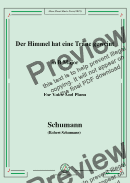 page one of Schumann-Der Himmel hat eine träne geweint,in B Major,for Voice and Piano