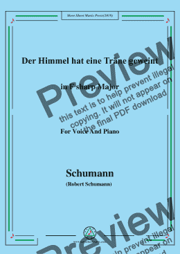 page one of Schumann-Der Himmel hat eine träne geweint,in F sharp Major,for Voice and Piano