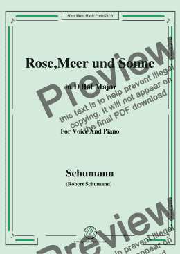 page one of Schumann-Rose,Meer und Sonne,in D flat Major,for Voice and Piano