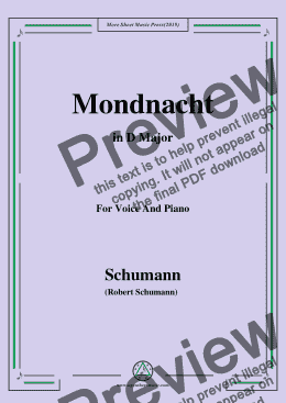 page one of Schumann-Mondnacht,in D Major,for Voice and Piano