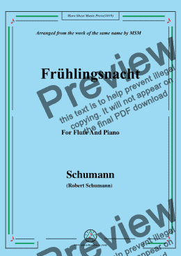 page one of Schumann-Frühlingsnacht,for Flute and Piano