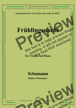 page one of Schumann-Frühlingsnacht,for Violin and Piano