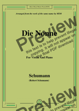 page one of Schumann-Die Nonne,for Violin and Piano