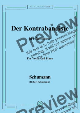 page one of Schumann-Der Kontrabandiste,in e flat minor,for Voice and Piano