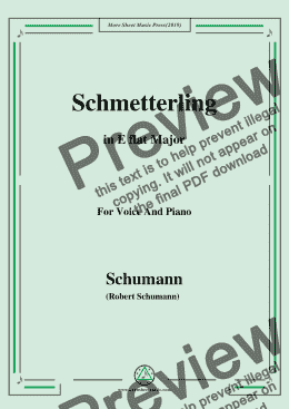 page one of Schumann-Schmetterling,in E flat Major,Op.79,No.2,for Voice and Piano