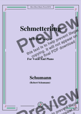 page one of Schumann-Schmetterling,in D flat Major,Op.79,No.2,for Voice and Piano