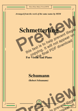 page one of Schumann-Schmetterling,Op.79,No.2,for Violin and Piano