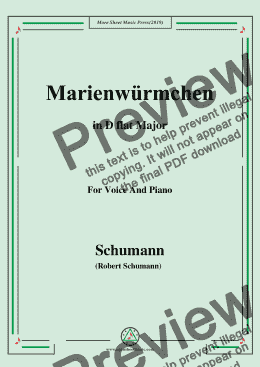 page one of Schumann-Marienwürmchen,in D flat Major,Op.79,No.14,for Voice and Piano