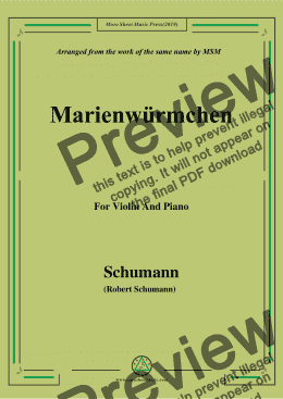 page one of Schumann-Marienwürmchen,Op.79,No.14,for Violin and Piano