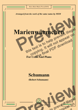 page one of Schumann-Marienwürmchen,Op.79,No.14,for Cello and Piano